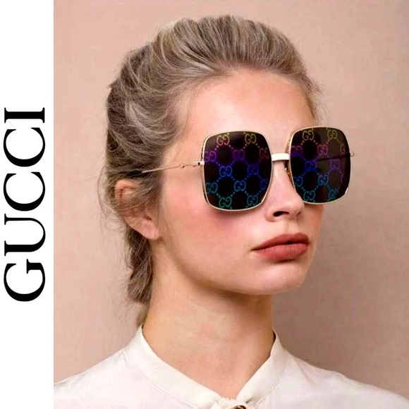 GUCCI SUPREME GG04145 UNISEX SQUARE GG PRINT MONOGRAM MIRROR SUNGLASSES - Picture 7 of 17